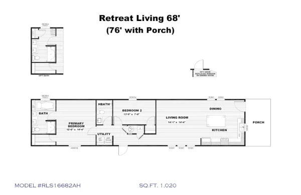Retreat Living 68' (76 with Porch) Floor Plan